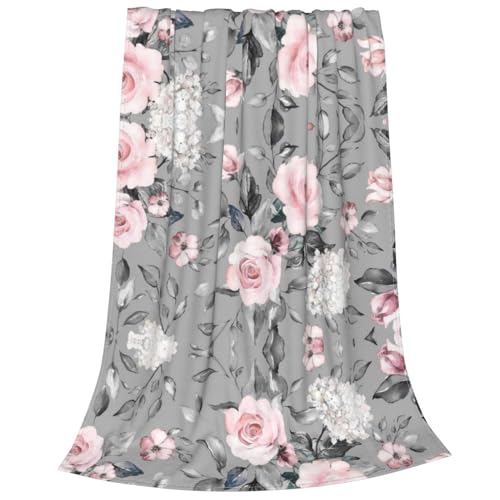 Couverture polaire imprimée de roses flanelle douce jeté de lit chaud