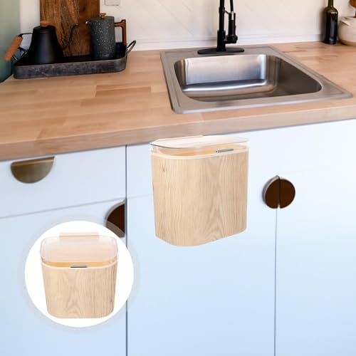 Papelera adhesiva grande para pared con tapa beige miniatura 7