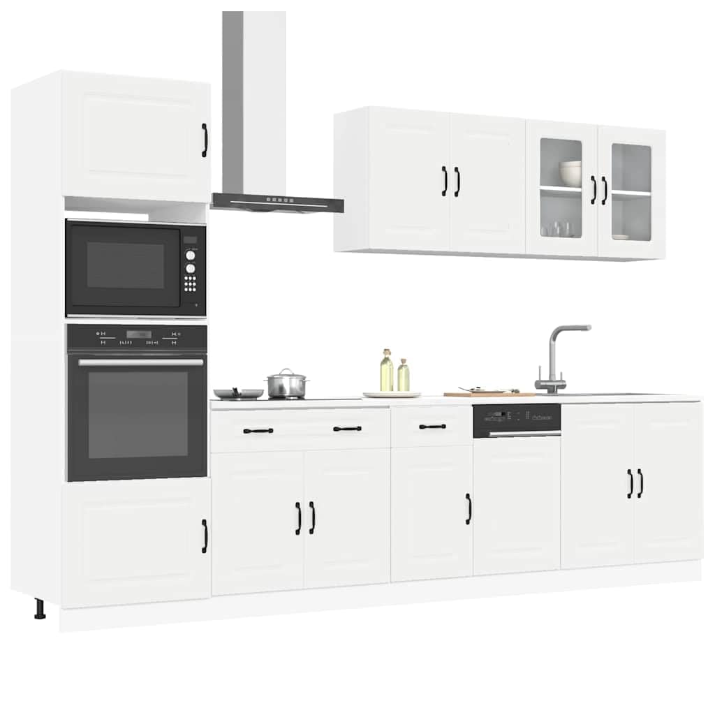 Set di mobili da cucina Kalmar, 7 pezzi, mobile da cucina bianco in legno, mobili da cucina moderni con pensili e pannello per lavastoviglie