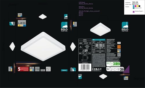 Eglo LED Ceiling Light Fitting Fueva 6, Square Ceiling lamp, Flush Light Fixture, White Plastic - Image 2