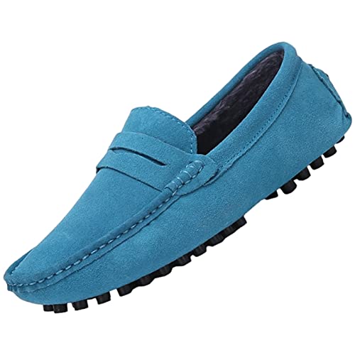 Image of ANUFER Men's Suede Leather Penny Loafers Comfort Driving Shoes Moccasin Slippers