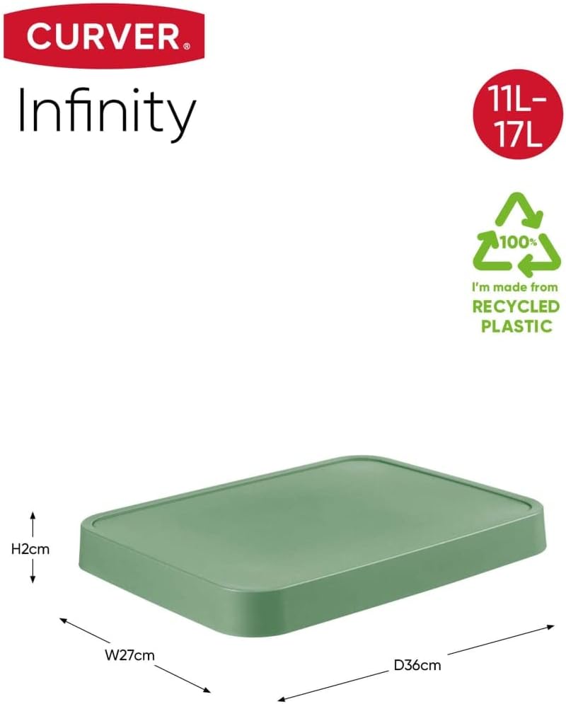 Curver Infinity Set of 4 Baskets with Recycled Lids (2 x Size M 11L and 2 x Size L 17L), Green