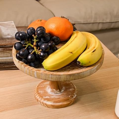 Rustic Round Wood Cake Stands, Washed Dark Brown Cupcake Pedestal Stand 9 Inch Dessert Display Riser Footed Wooden Cake Holder Tray Vintage Decorative Plate for Wedding Birthday Party Home Table Decor Cover