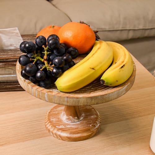 Rustic Round Wood Cake Stands, Washed Dark Brown Cupcake Pedestal Stand 9 Inch Dessert Display Riser Footed Wooden Cake Holder Tray Vintage Decorative Plate for Wedding Birthday Party Home Table Decor