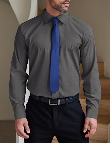COOFANDY Mens Button Down Long Sleeve Shirts Work Office Clothes Fall Summer 2024 Fashion Untucked Travel Shirt Slim Fit Anti-Wrinkle Uniform Dress Shirt Dark Grey Gray Medium - Image 3