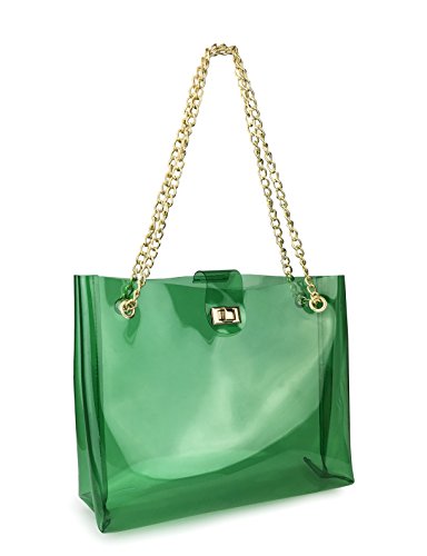 Image of Multifunction Clear Chain Tote with Turn Lock Womens Shoulder Handbag