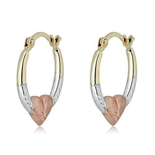 AVORA Gold Heart Creole Hoop Earrings - 10K 3-Tone or 14K/10K Yellow Gold2