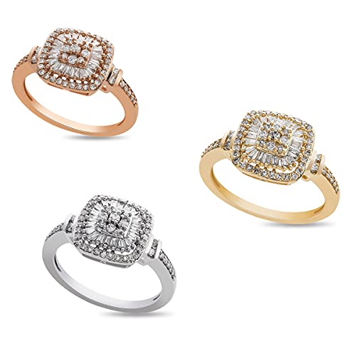 Diamond Cushion Shape Ring, Round and Baguette Shaped Diamond Design, 75 Natural Diamonds, 14K Rose Gold, 1/2 cttw, I2-I3 Clarity3