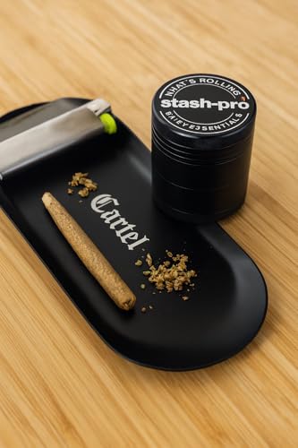 Image of Stash-Pro Premium 63mm Herb Grinder for Dry Herbs & Spices - 4-Piece Aluminum Crusher with Pollen Catcher, Unique Blade Design, Storage Chamber & Mesh Filter - Sleek Black Finish