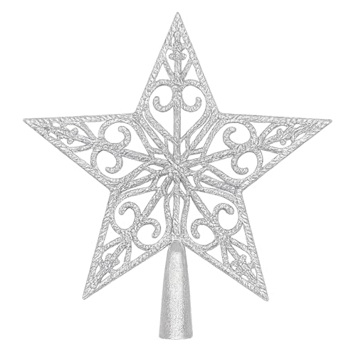 Christmas Tree Topper Star Vintage Lightweight Classic Plastic Hollow Out Xmas Decoration Ideal Christmastide Decor for Nativity Celebrations Ornament (20cm)