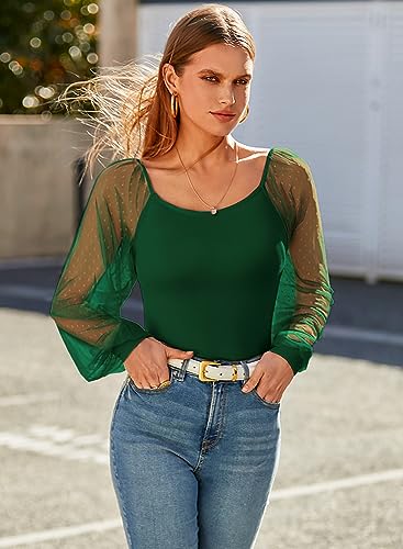 DOROSE Womens Mesh Long Sleeve Shirts Casual Blouses Tops