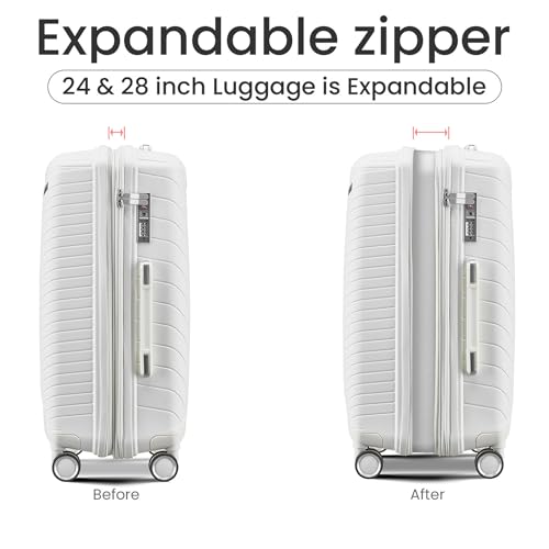 Luggage Sets(14in/20in/24in/28in) with 4 Double 360 Degrees Mute Spinner Wheels Hard Shell Expandable Luggage 4-Piece Set Lightweight Suitcase with TSA Lock PP Materials Durable White4