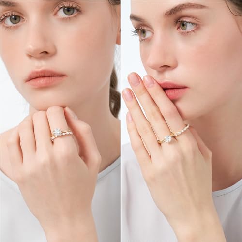Moissanite Wedding Ring Bridal Set for Women 3.3CTTW(2CT Center) Round Cut 9K Gold Plated 925 Sterling Silver Wedding Band Engagement Rings for Her2