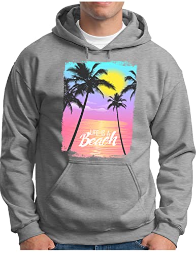 Sweat à capuche Homme OM3 Rétro Summer Sunset Gris Mélangé du S au 4XL