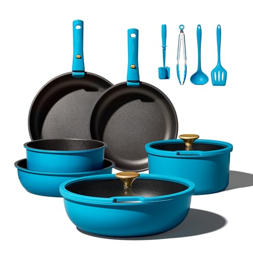 Image of CAROTE 20pcs Pots and Pans Set, Nonstick Cookware Set Detachable Handle, Induction Kitchen Cookware Sets Non Stick with Removable Handle, RV Cookware Set, Peacock Blue