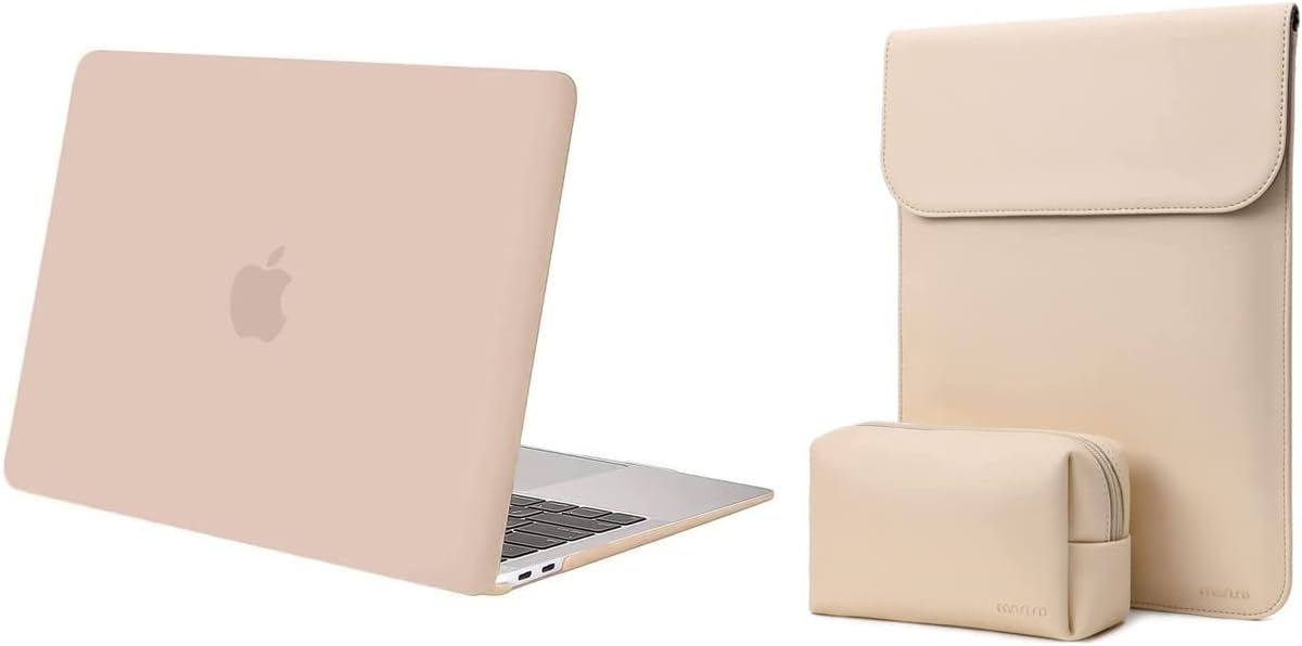 MOSISO Compatible with MacBook Air 13 inch Case 2022 2021 2020 2019 2018 A2337 M1 A2179 A1932, Faux Suede Leather Laptop Sleeve with Small Bag&Protective Plastic Hard Shell Case Cover, Camel&Apricot