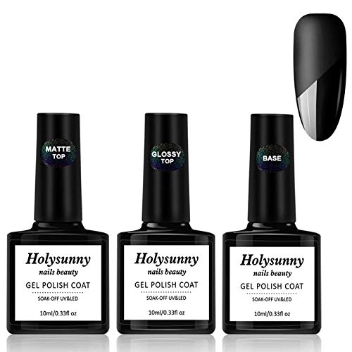 Matte Gel Top Coat No Wipe Gel Top and Base Coat Matte Mirror Top Coat Set 3 PCS 10 ML Soak Off UV LED Clear Nail Polish High Glossy Shiny Top Coat Matte Nail Polish Set for Home DIY and Nail Salon