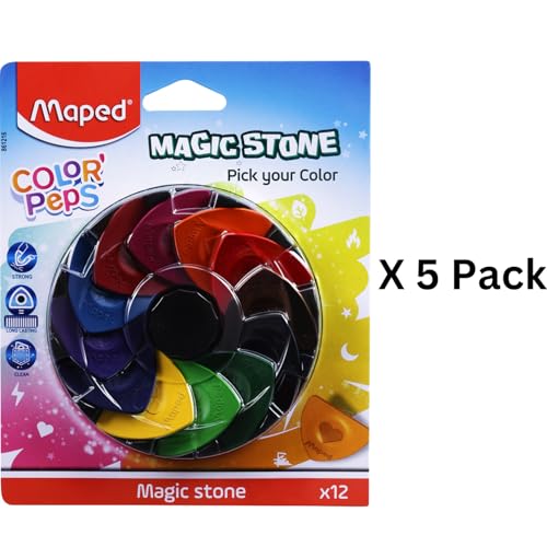 Image of MAPED Magic Stone (12shades colors) Combo-Pack of 5|Triangular Ergonomic Colors for easy holding|Non-Toxic, Strong & Long lasting | Mini Highlighters| Return Gift set| Fun,Clean, Safe & Compact