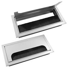 2PCS Rectangular Brush Desk Grommet - Aluminum Alloy Cable Hole Cover 160mm x 80mm 6.3"x3.1" for Computer Desk, Office Table, Dustproof Wire Management, Silver
