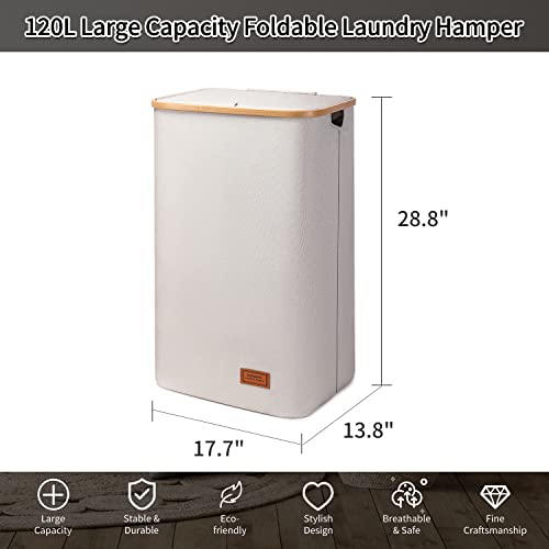 Dofasayi Laundry Basket, Laundry Hamper With Lid - 120L Dirty Clothes Hamper With Removable Bag - Tall Laundry Bin With Lid - Bathroom, Dorm, Large Hamper For Laundry With Lid, Beige #TOP1