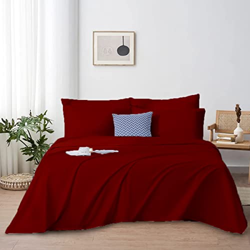 Cal-King Size Sheet Set - Soft & Breathable Sheets - Hotel Luxury Bed Sheets - Egyptian Cotton - 4 Piece Set Easy Fit 16-18 Inch Deep Pocket Fitted, Flat Sheets and Pillow Cases - Burgundy