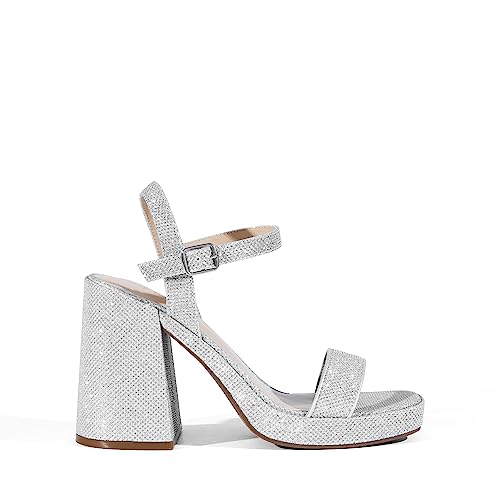 DREAM PAIRS Heels for Women Block Chunky Platform High Heels Open Toe Fashion Wedding Party Evening Prom Dance Ankle Strap Dress Pump Sandals Shoes,Size 8.5,Silver-Glitter by DREAM PAIRS - Used condition - Image 3