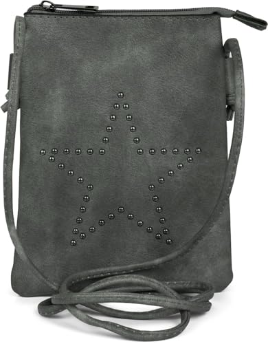 styleBREAKER Mini Bag axelväska med nitar i stjärnform, axelväska, handväska, väska, dam 02012235, Mörkgrå, En Storlek