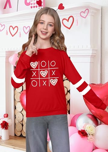 Image of LAZYCHILD Kids Valentine Shirt Girls Valentines Day Shirts Heart Graphic Long Sleeve Striped Tee Tops 5-14 Years