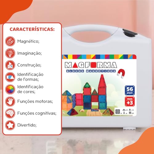 Blocos Magnéticos Magforma 56 peças jogos magnéticos educativo