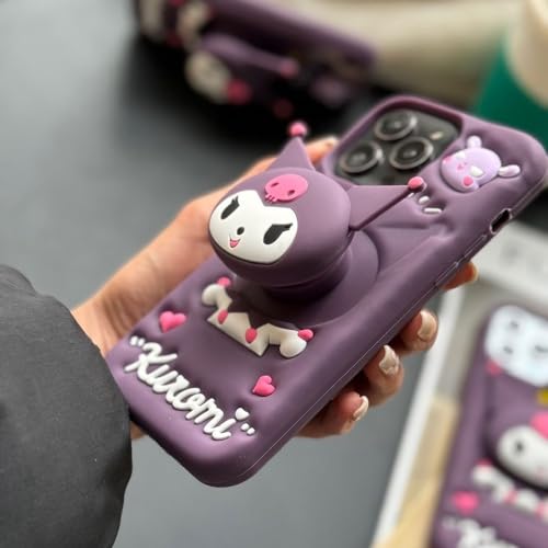 Image of COVERLY for iPhone 14 Plus 3D Cartoon Kuromi Kitty Case,Full Protective Sanrio Sonix Hello Kitty Pop Push Case with Holder Cute Soft Silicone Fashion Aesthetic Cover for Apple iPhone 14 Plus