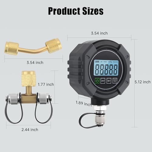 Image of Lichamp Digital Vacuum Gauge 0-75000 Microns, HVAC Micron Tester, 3-Way