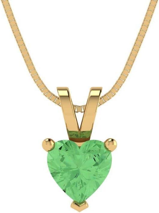 Clara Pucci 0.5 cttw Green Simulated Diamond Yellow Gold-Plated Silver Necklace and Pendant for Women (18" Box Chain,Heart Cut,5mm)