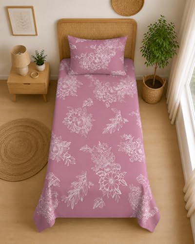 Image of DECORUM Glace Cotton Single Bedsheet with 1 Pillow Cover | Soft, Durable, Lightweight & Skin-Friendly Fabric| Suitable for Single /Diwan Bed Size