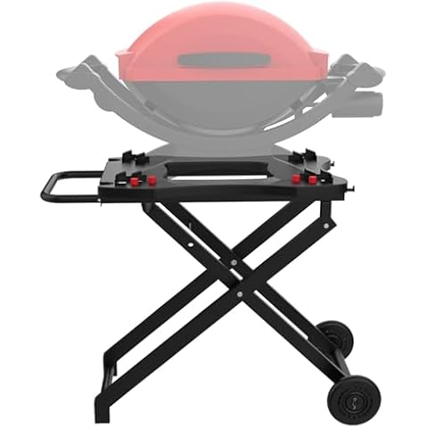 Grill Stand for Weber Q Grill Cart, BBQ Portable Grill Table for Weber Q1200 Q1000 Q2000 Q1400, Heavy-duty Trolley Collapsible Dining Table for Outdoor Camping BBQ Cooking Tailgating, Black, 2 Wheels Cover