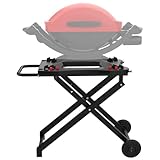 Grill Stand for Weber Q Grill Cart, BBQ Portable Grill Table for Weber Q1200 Q1000 Q2000 Q1400, Heavy-duty Trolley Collapsible Dining Table for Outdoor Camping BBQ Cooking Tailgating, Black, 2 Wheels