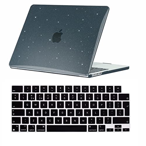 Se7enline Compatible with MacBook Air Case 15 inch 2025 2024 2023 M4 M3 M2 Model A2941/A3114/A3241 15.3-inch Crystal Glitter Bling Shining Laptop Protective Hard Shell Case with Keyboard Cover,Black