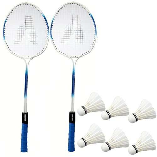 Image of Addiction Double Rod Racket Set of 2 Pcs with 6pcs Feather Shuttle Cock (Combo)