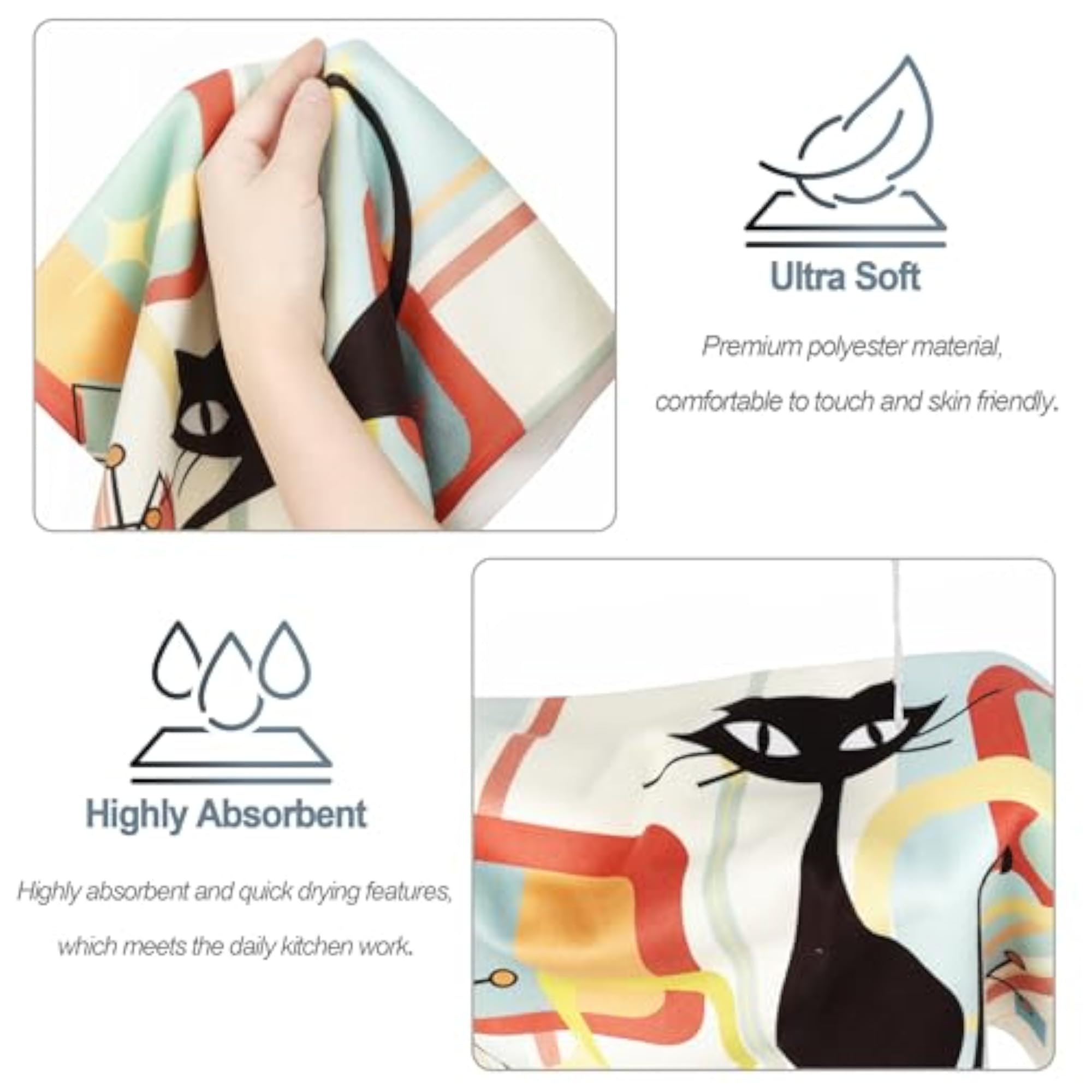 Mid Century Modern Cats Decorative Kitchen Towels Set