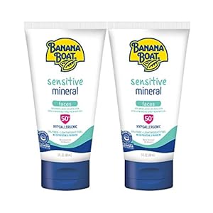 Banana Boat 100% Mineral, Reef Friendly, Broad Spectrum Sensitive Skin Sunscreen Lotion for Faces, SPF 50, 3oz. , 2…