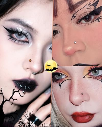 3PCS Halloween Nose Studs 20G Black Nose Rings for Women Men L Shaped Nostril Piercing Jewelry Stainless Steel3