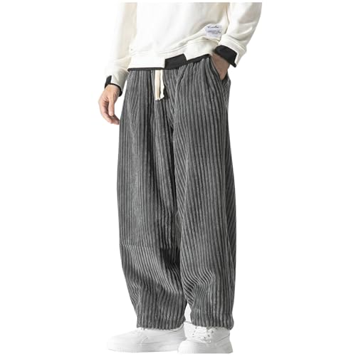 Men's Corduroy Harem Pants Elastic Waist Drawstring Casual Pants Fashion Sweatpants Loose Long Trousers with Pockets2