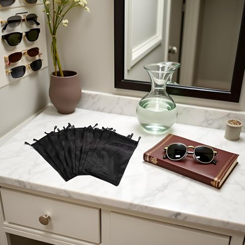 Image of JJLFresheners 10 Pcs Black Sunglasses Eyeglasses Drawstring Cloth Pouch Bag Men's Eyeglass Cases Sunglasses and Eyewear Accessories