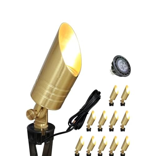 MALORY Brass Landscape Spotlight,12V AC/DC Low Voltage LED Landscape Lighting,Waterproof Spot Up Light for Garden,Patio and Yard (1-Pack with Bulb)