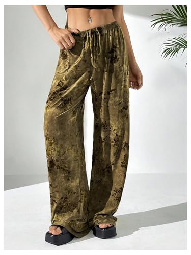 Women's Retro Graphic Straight Leg Pants Drawstring Waist Low Rise Long Trousers4