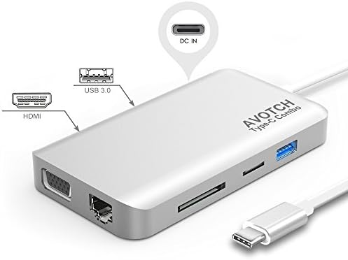 USB-C Digital AV Multi-Port Adapter, AVOTCH USB C Hub,3.1 Type C Hub, HDMI VGA Dual Screen Display Output, Card Reader, 2 USB 3.0 Ports and Gigabit Ethernet Adapter