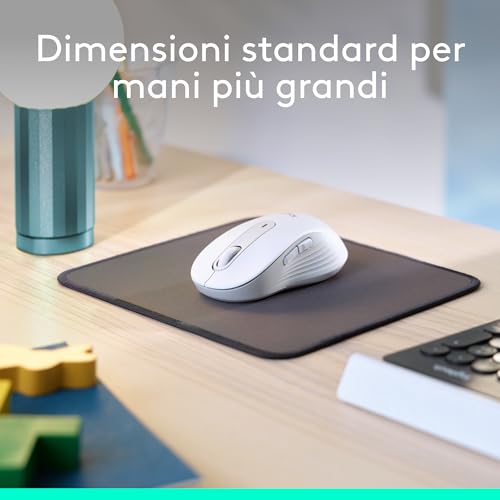Signature M650 L Mouse wireless - Per mani grandi, Durata Batteria 2 anni, Clic Silenziosi, Tasti Personalizzabili, Bluetooth, per PC/Mac/Più dispositivi/Chromebook - Bianco - Mouse gaming - Immagine 3
