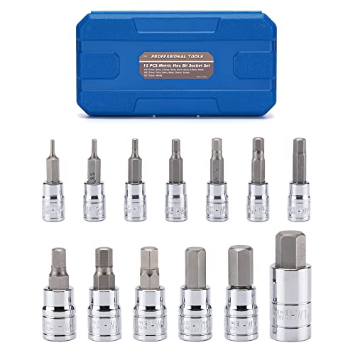 Mayouko 13PCS Metric Hex Bit Socket Set CR-V Allen Bit Socket Kit S2 Steel 2mm - 14mm 1/4 3/8 & 1/2 Drive H2-H14