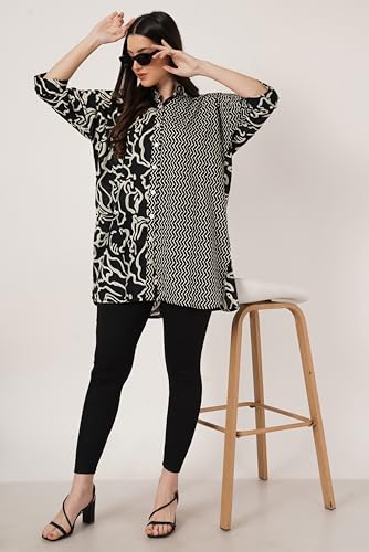 Image of COTLAND Fashions Printed Oversized Button Down Shirt for Women (Ink Illusion)