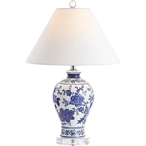 JONATHAN Y JYL6613A Song 21.5″ Ceramic/Crystal Chinoiserie Floral LED Table Lamp Classic Cottage Bedside Desk Nightstand Lamp for Bedroom Living Room Office College Bookcase, Blue/White