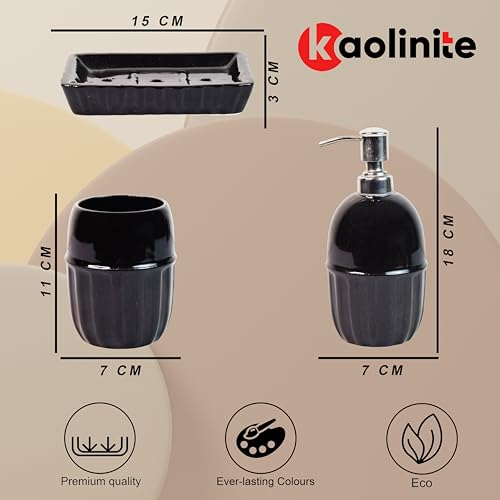 Image of Ceramic Bathroom Accessories Set for Utility and Bathroom Decor | Liquid Soap Dispenser, soap Tray, Toothbrush Holder (Exclusive Bathroom Set) (Black)